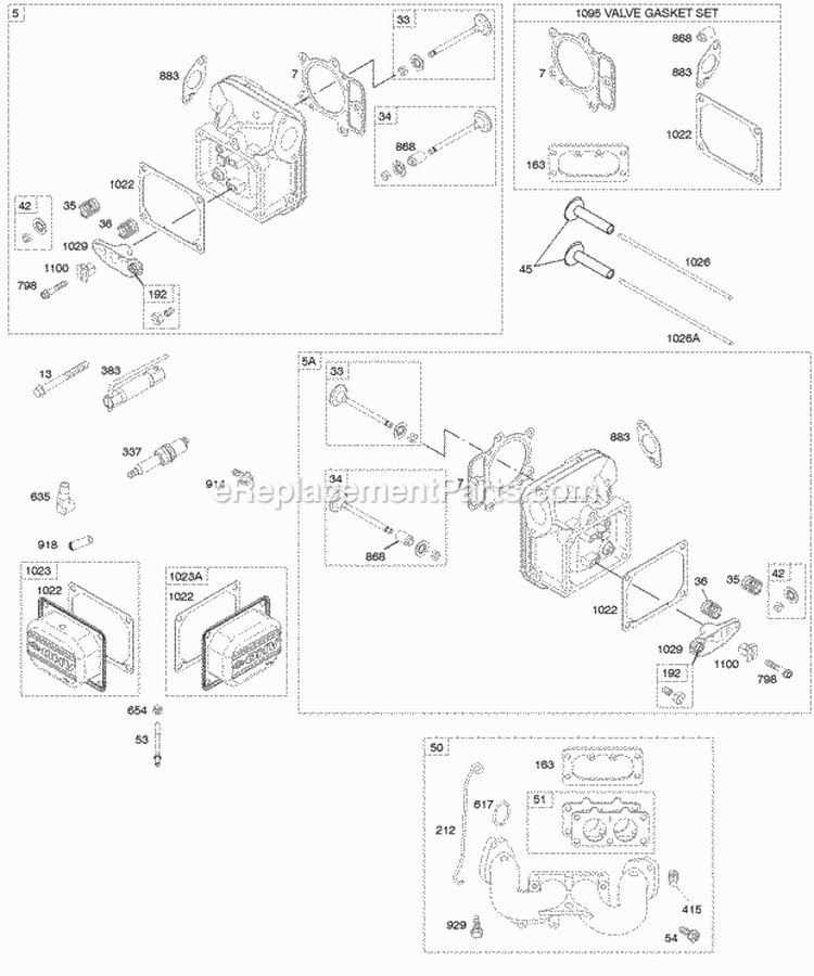 Cylinder Head KitGasket Set-Valve Valves Diagram and Parts List for 44N777-0114-B1  Briggs and Stratton Engine